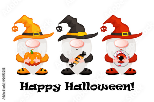 Cartoon Halloween gnomes. Happy Halloween. Vector illustration