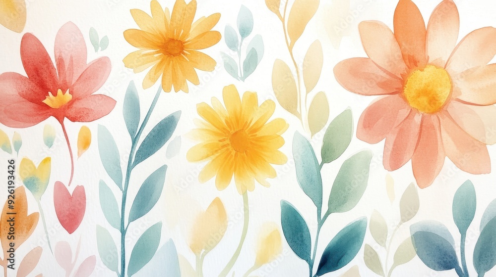 Serene Watercolor Bliss: Harmonious Blend of Joyful Pastels in Soft Hues