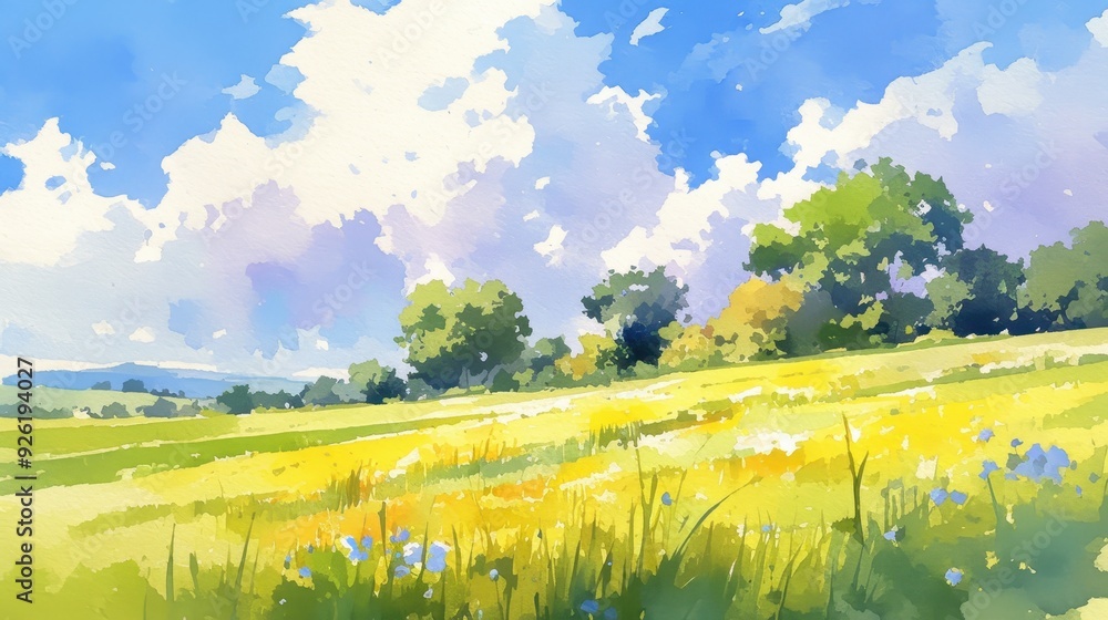 Fototapeta premium Tranquil Watercolor Bliss - Serene Joy with Subtle Gradients and Harmonious Tones