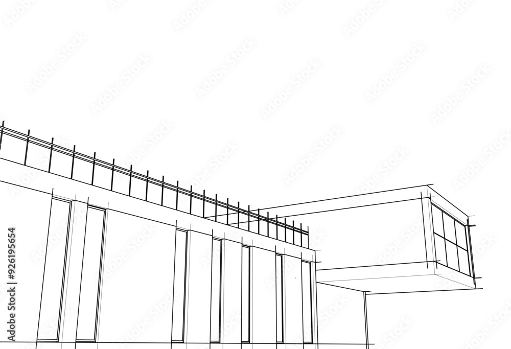 Linear view of house architectural concept vector 3d illustration Linear view of house architectural concept vector 3d illustration