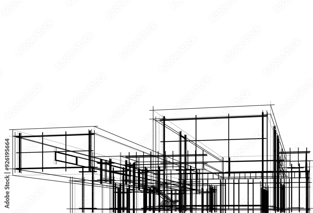 Linear view of house architectural concept vector 3d illustration Linear view of house architectural concept vector 3d illustration