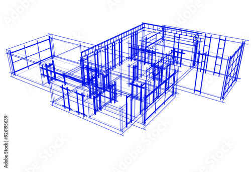 Linear view of house architectural concept vector 3d illustration