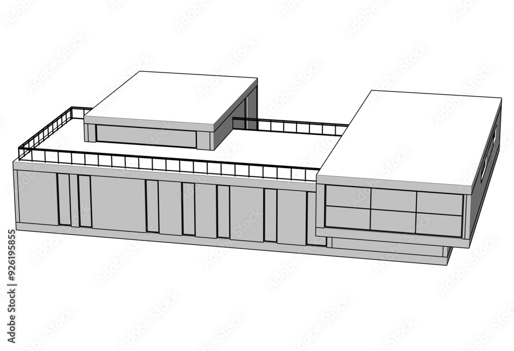 Linear view of house architectural concept vector 3d illustration Linear view of house architectural concept vector 3d illustration