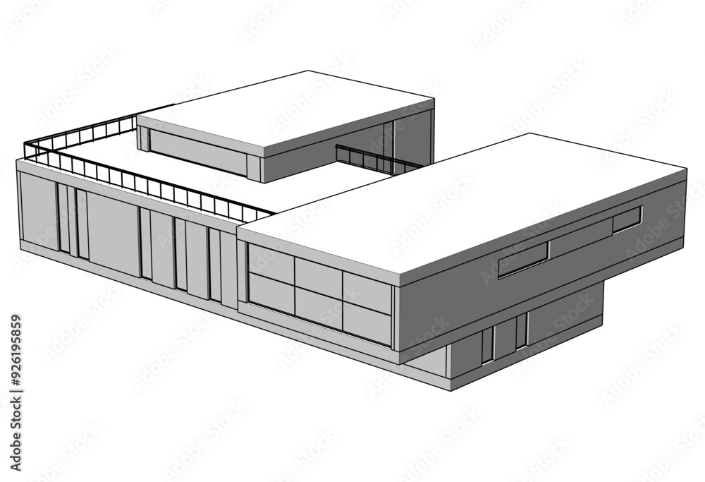 Linear view of house architectural concept vector 3d illustration Linear view of house architectural concept vector 3d illustration