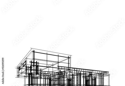 Linear view of house architectural concept vector 3d illustration