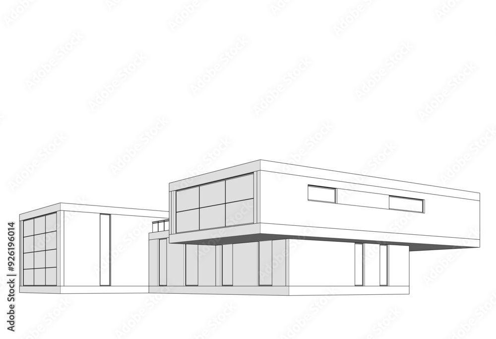 Linear view of house architectural concept vector 3d illustration Linear view of house architectural concept vector 3d illustration