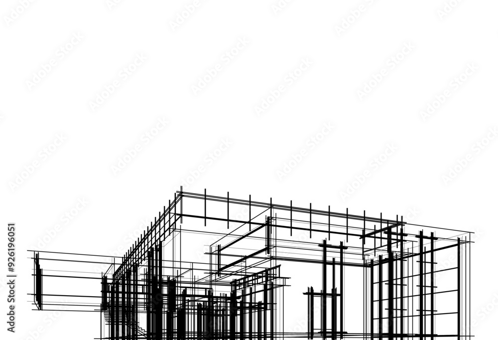 Linear view of house architectural concept vector 3d illustration Linear view of house architectural concept vector 3d illustration