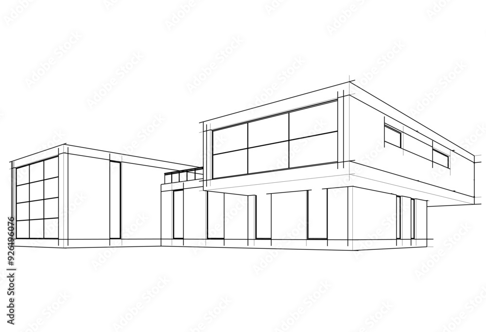 Linear view of house architectural concept vector 3d illustration