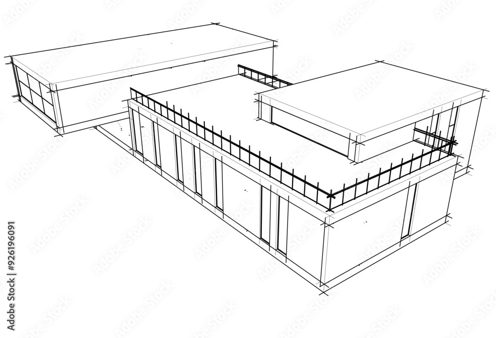Linear view of house architectural concept vector 3d illustration Linear view of house architectural concept vector 3d illustration