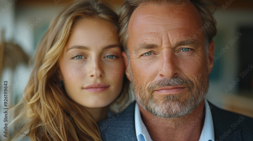 A man and a woman posing closely together with warm smiles in a bright, natural setting A man and a woman posing closely together with warm smiles in a bright, natural setting