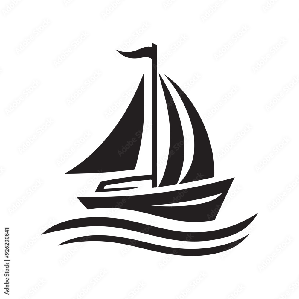 Sailboat logo icon, silhouette Sailboat logo icon, silhouette