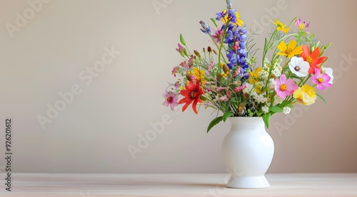 Wallpaper Mural white vase with colorful flowers on the table against a light background Torontodigital.ca