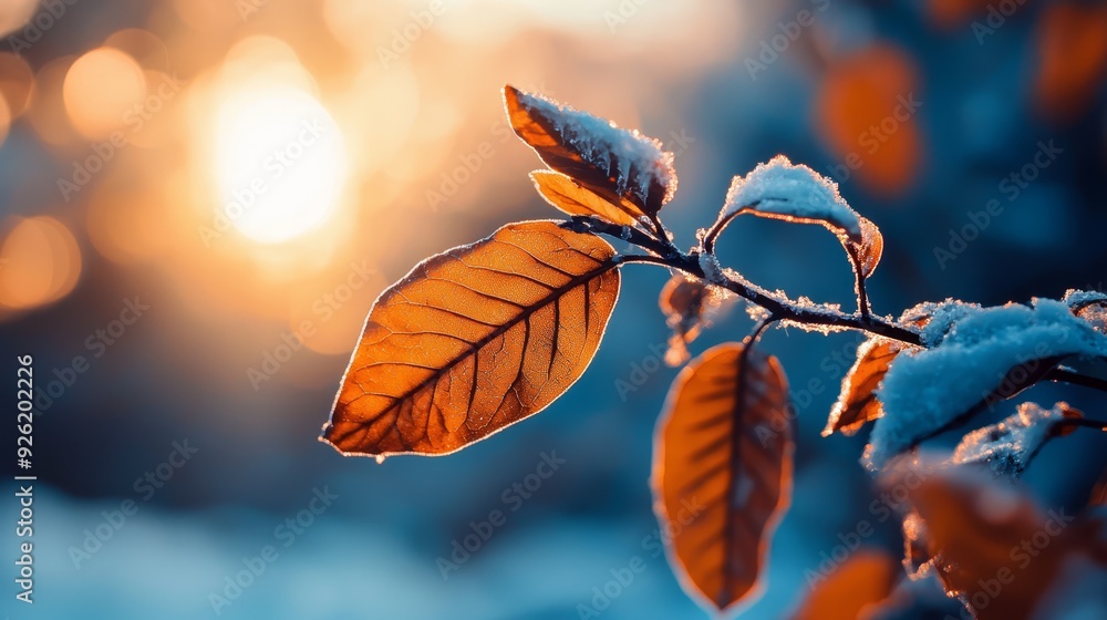 sun illuminates, casting light through snow-covered foliage sun illuminates, casting light through snow-covered foliage