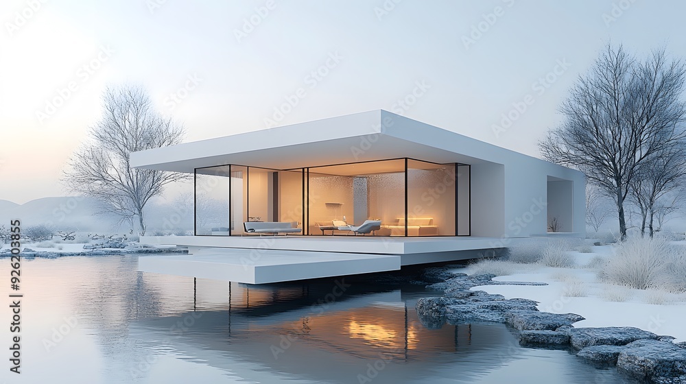 3D visualization of a modern minimal house, set against a white background, with an emphasis on clean and simple design. 3D visualization of a modern minimal house, set against a white background, with an emphasis on clean and simple design.