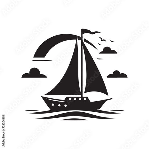 Sailboat logo icon, silhouette