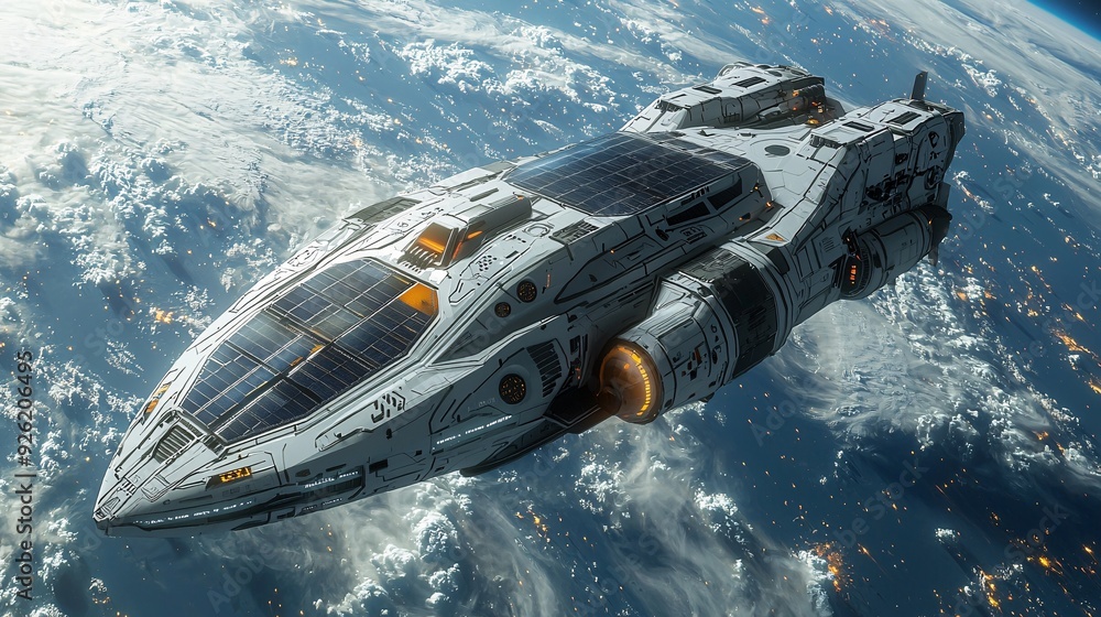 Fototapeta premium solar, cell, spaceship, andromeda, galaxy, panels, exploring, stars