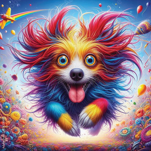 Szalony Pies: A Spirited Dog's Soaring Escape into Colorful Fantasy
