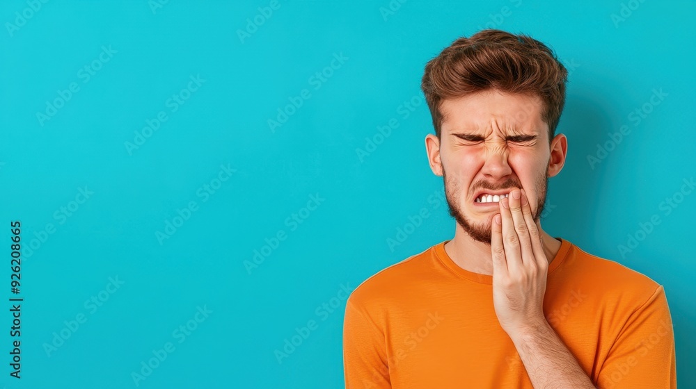 Experiencing Severe Toothache: Person Grimacing in Pain with Copy Space for Text Experiencing Severe Toothache: Person Grimacing in Pain with Copy Space for Text