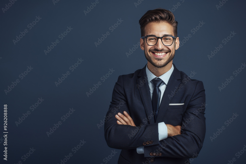 A young handsome smiling business guy feeling confident on gray background A young handsome smiling business guy feeling confident on gray background