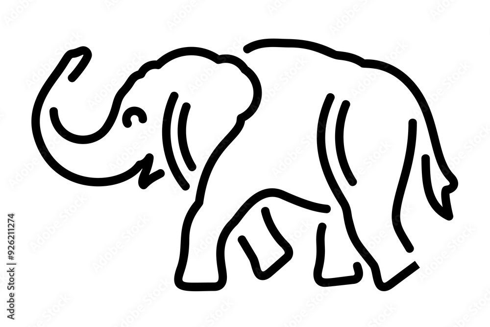 Beautiful monochrome linear vector illustration with stylized elephant silhouette isolated on the white background Beautiful monochrome linear vector illustration with stylized elephant silhouette isolated on the white background