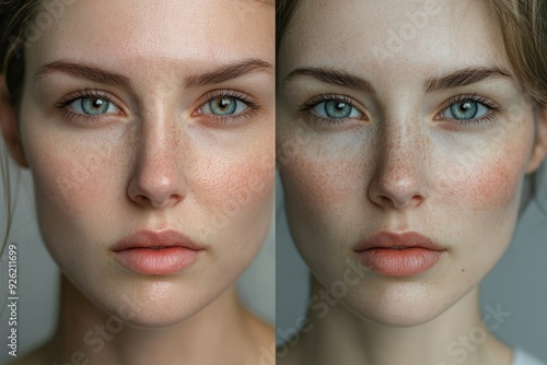 Close-up Portrait of a Woman with Freckles and Blue Eyes