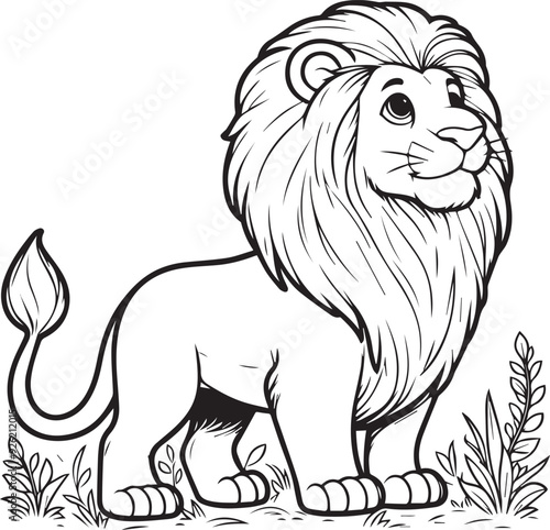 A lion line art coloring book illustration for kids