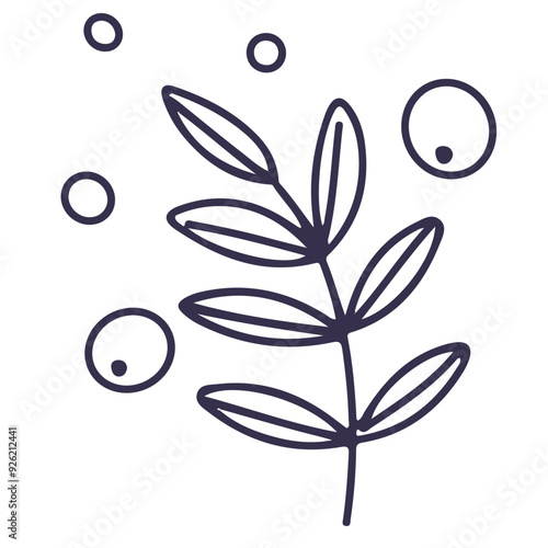 Line vector illustration of fantasy leaf with bubbles. Hand drawn icon photo