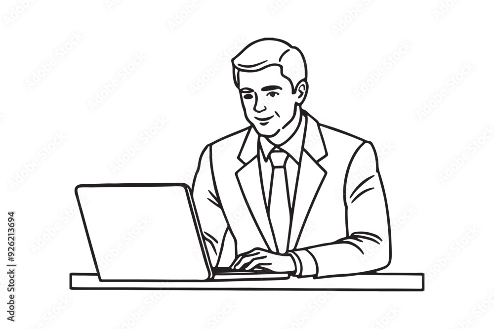 business man work with laptop, line art vector silhouette illustration business man work with laptop, line art vector silhouette illustration
