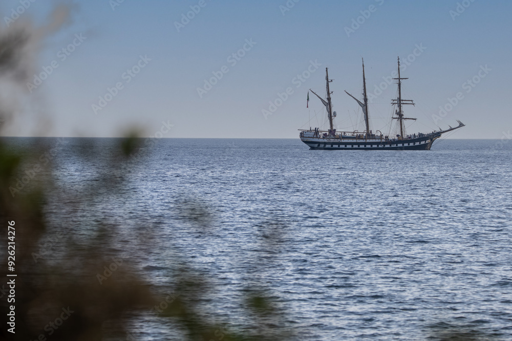 Italian navy galleon, training ship underway. Clear sea Italian navy galleon, training ship underway. Clear sea
