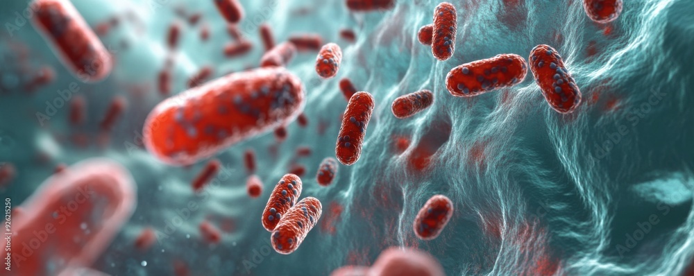 Microscopic view of bacteria in a vibrant environment, showcasing intricate details of microbial life and movement in high resolution. Microscopic view of bacteria in a vibrant environment, showcasing intricate details of microbial life and movement in high resolution.