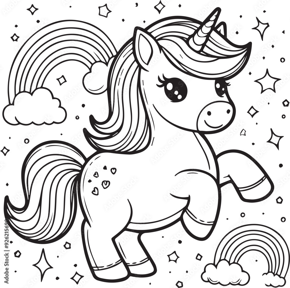 Fototapeta premium A unicorn horse line art coloring book illustration for kids