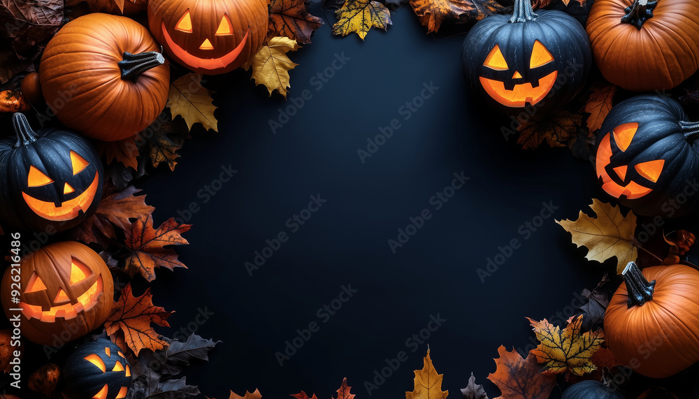 halloween frame for post or text with black background pumpkins jack-o-lantern autumn leaves halloween frame for post or text with black background pumpkins jack-o-lantern autumn leaves
