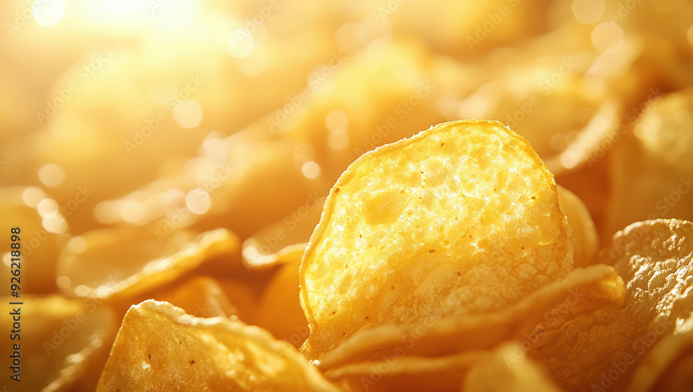 Close-up of crispy fried potato chips. The concept of unhealthy diet and lifestyle Close-up of crispy fried potato chips. The concept of unhealthy diet and lifestyle
