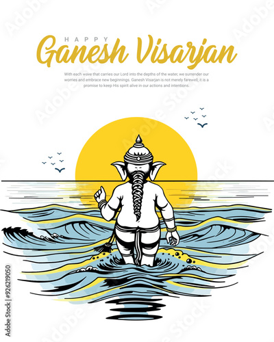 Happy Ganesh Visarjan, Happy Ganesh Chaturthi Indian God Festival Celebration Social Media Post Banner Template, Ganesha, Ganpati