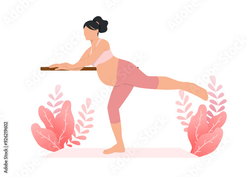 Pregnant women exercise in the following positions lift your left leg straight behind.