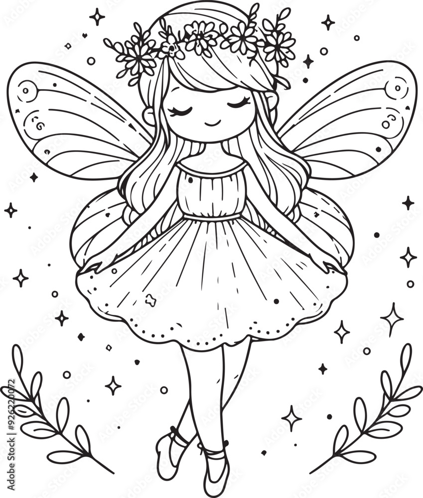 Fototapeta premium A beautiful fairy lineart coloring book illustration