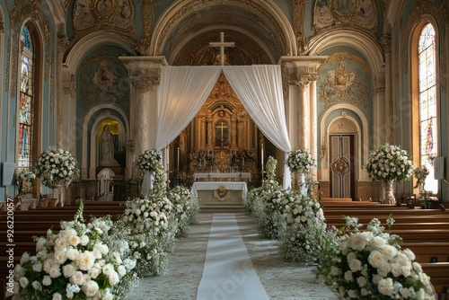 Wallpaper Mural The church interior is adorned beautifully, decorated for the wedding ceremony with elegance , ai Torontodigital.ca