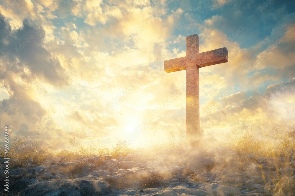 very bright image of a cross on a white outdoor studio background with beautiful lighting , ai very bright image of a cross on a white outdoor studio background with beautiful lighting , ai