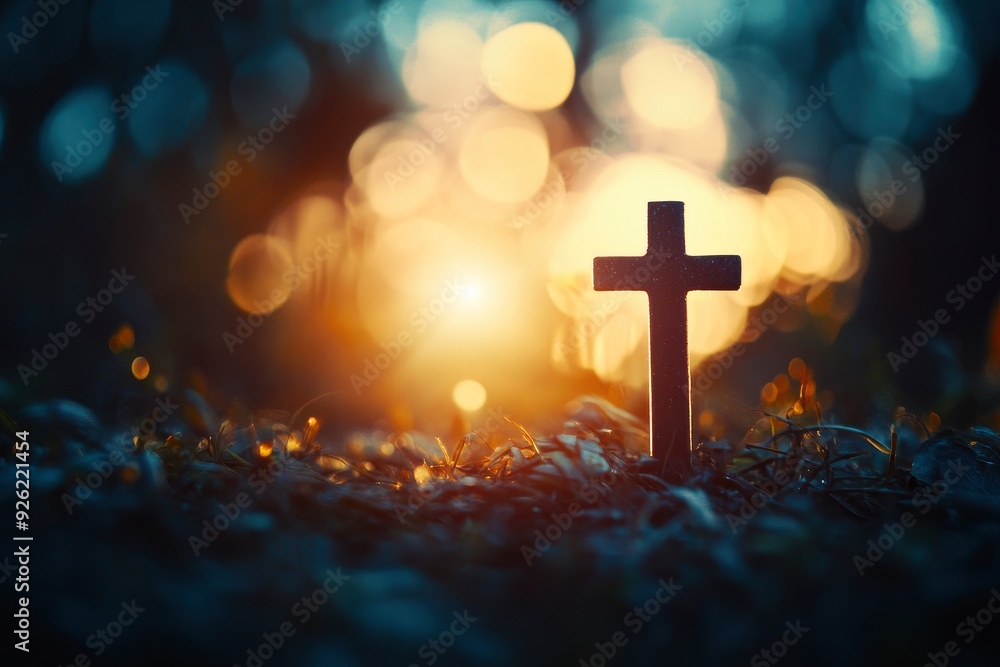 very bright image of a cross on a white outdoor studio background with beautiful lighting , ai