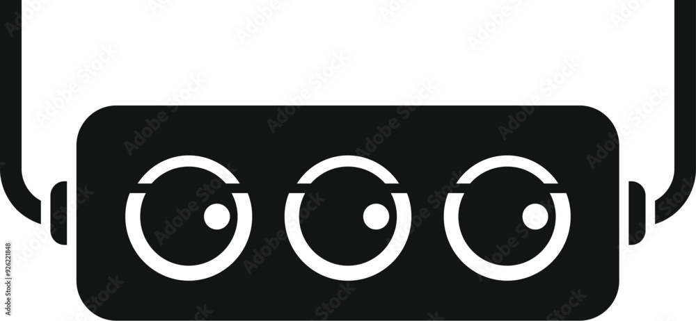 Black silhouette of a power strip with multiple outlets, providing a convenient way to connect and power various electrical devices Black silhouette of a power strip with multiple outlets, providing a convenient way to connect and power various electrical devices