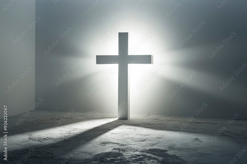 Naklejka premium very bright image of a cross on a white outdoor studio background with beautiful lighting , ai