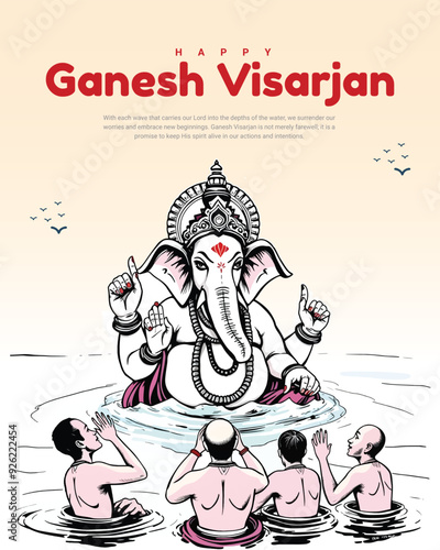 Happy Ganesh Visarjan, Happy Ganesh Chaturthi Indian God Festival Celebration Social Media Post Banner Template, Ganesha, Ganpati