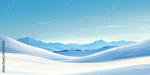 An endless expanse of snow, broken only by the occasional rise of a hill in the distance, flat illustration