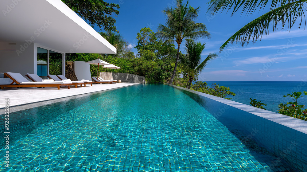 Fototapeta premium A minimalist resort swimming pool area with sleek design and clear water