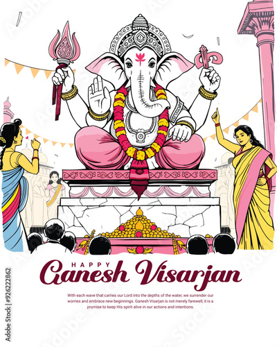 Happy Ganesh Visarjan, Happy Ganesh Chaturthi Indian God Festival Celebration Social Media Post Banner Template, Ganesha, Ganpati