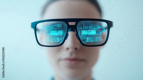 Wallpaper Mural Portrait of a person wearing glasses with digital reflections, symbolizing technology, innovation, and the future. Torontodigital.ca