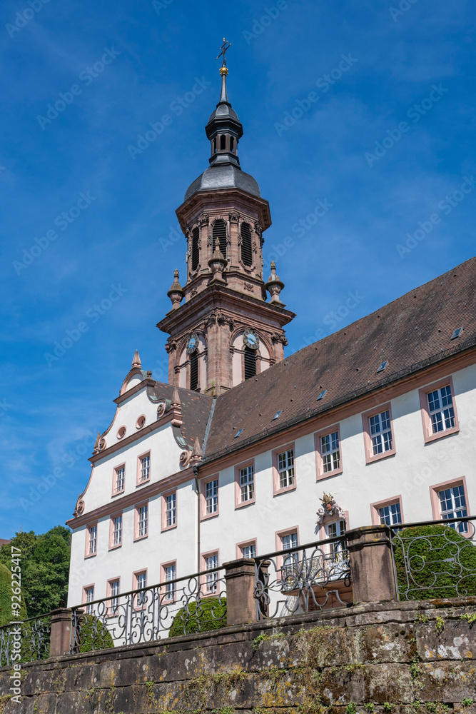 Obraz premium Ehemalige Benediktinerabtei mit dem Glockenturm der Stadtkirche Sankt Marien