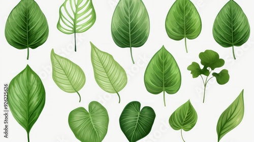 Set of Tropical leaves isolated on white background. Beautiful tropical exotic foliage. Neural network ai generated art