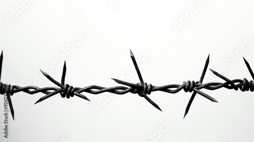 Wallpaper Mural Close-up view of barbed wire fence silhouetted against a white background, showcasing the sharp Torontodigital.ca
