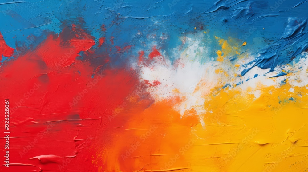 Abstract background with blue, red, white, orange, and yellow paint strokes. Abstract background with blue, red, white, orange, and yellow paint strokes.